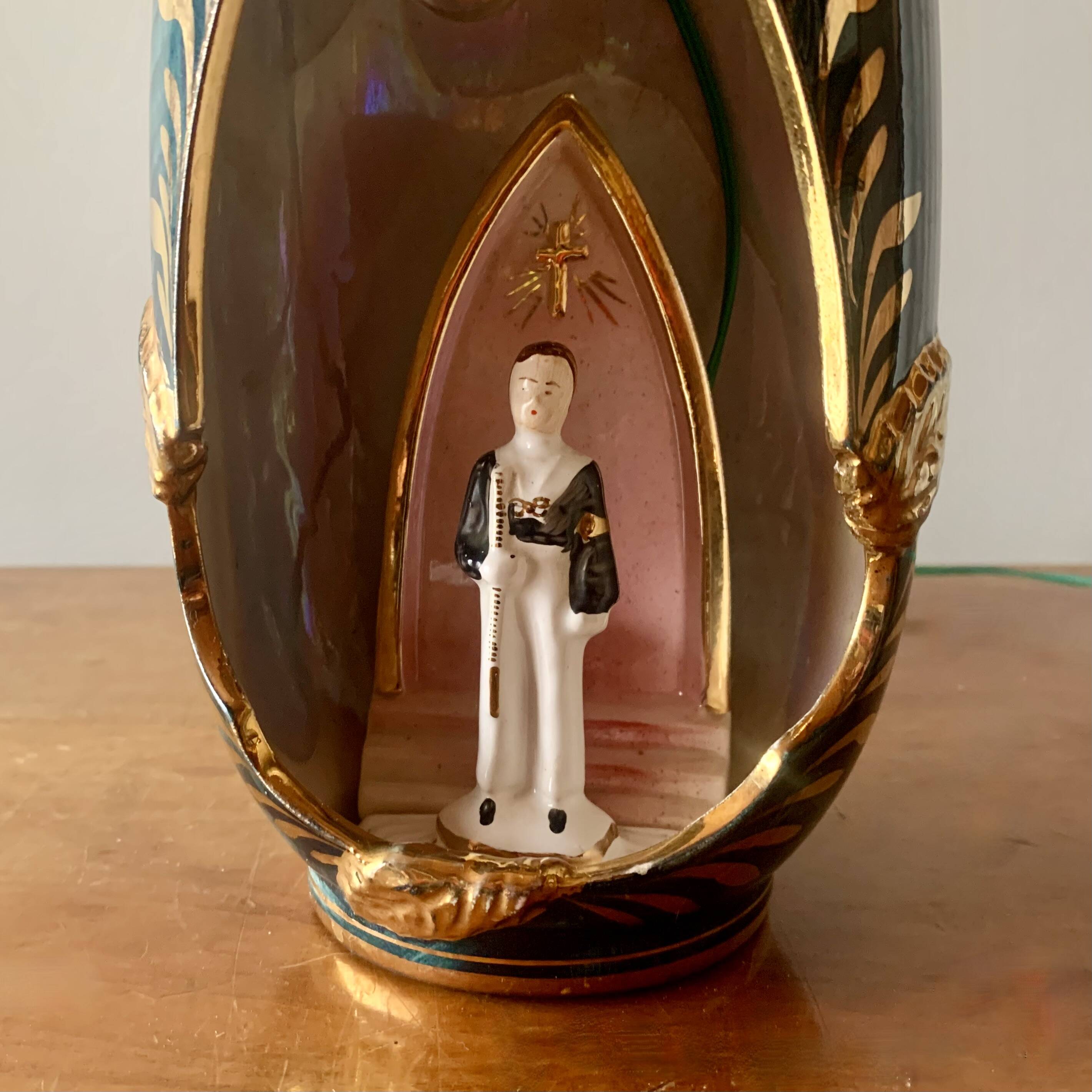 Old glazed ceramic bedside lamp - Bequet - Made in Belgium