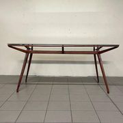 1950s Italian Wooden Table with Double Glass Top