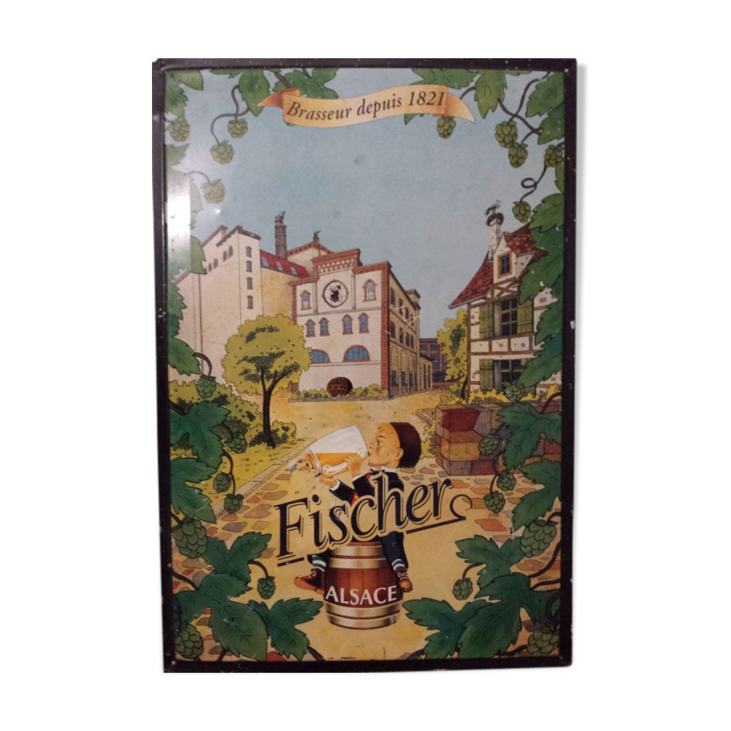 Plaque publicitaire décorative bière Fischer, Alsace