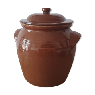 Large brown varnished sandstone pot