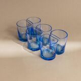 Six Blue Glass Tumblers with Arched Rim by Pitti Studio, Italian Mid-Century Glassware
