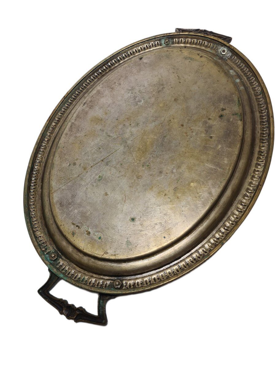 Antique Polish oval guilloché tray from Jarra, 1890s