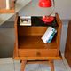Compass foot bedside table in oak and opaline glass