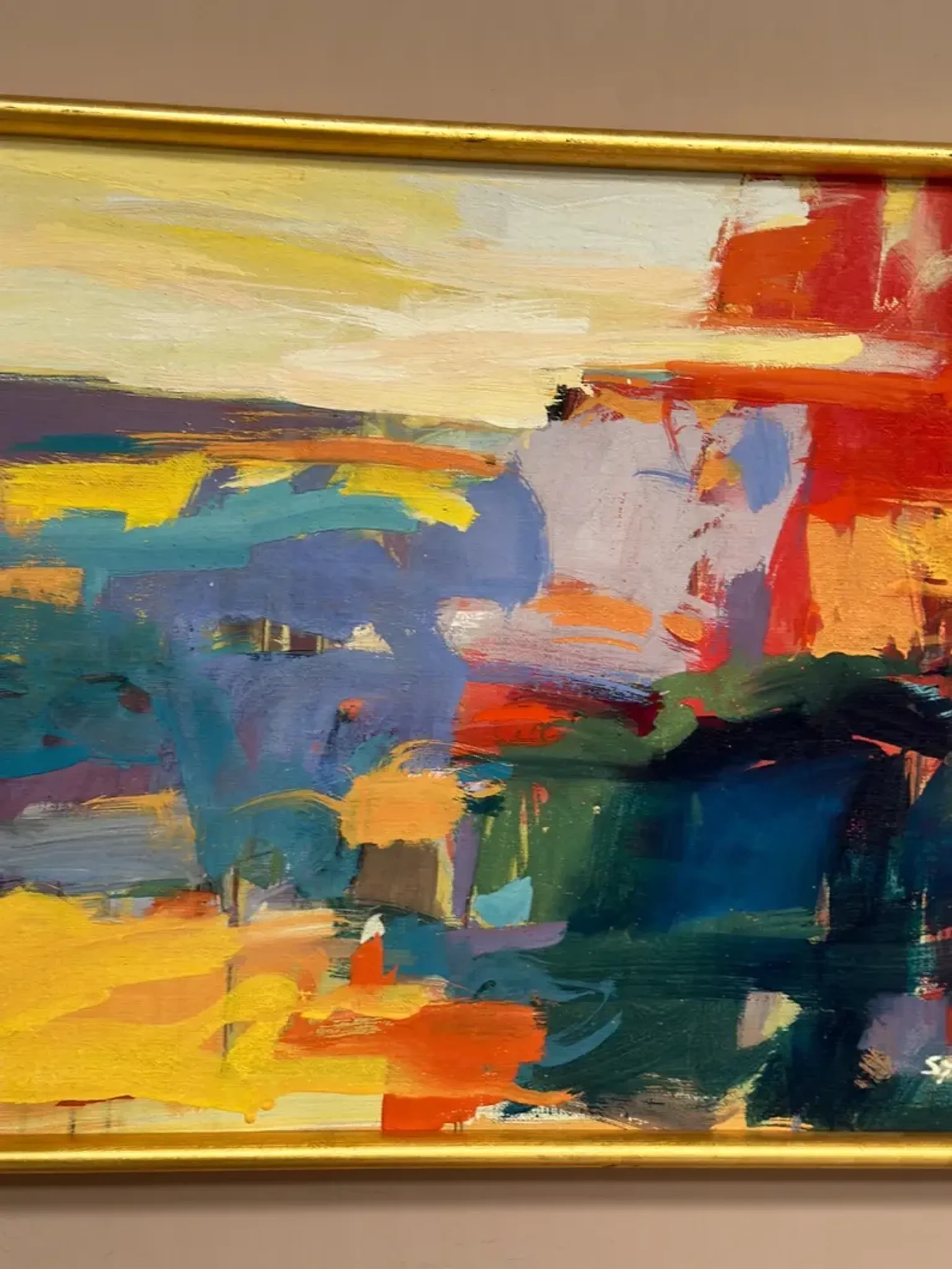 Original Oil on Canvas – “Abstract” by Ubaid Syed – Signed – Vintage & Framed – 53 × 43 cm (20.9" × 16.9")
