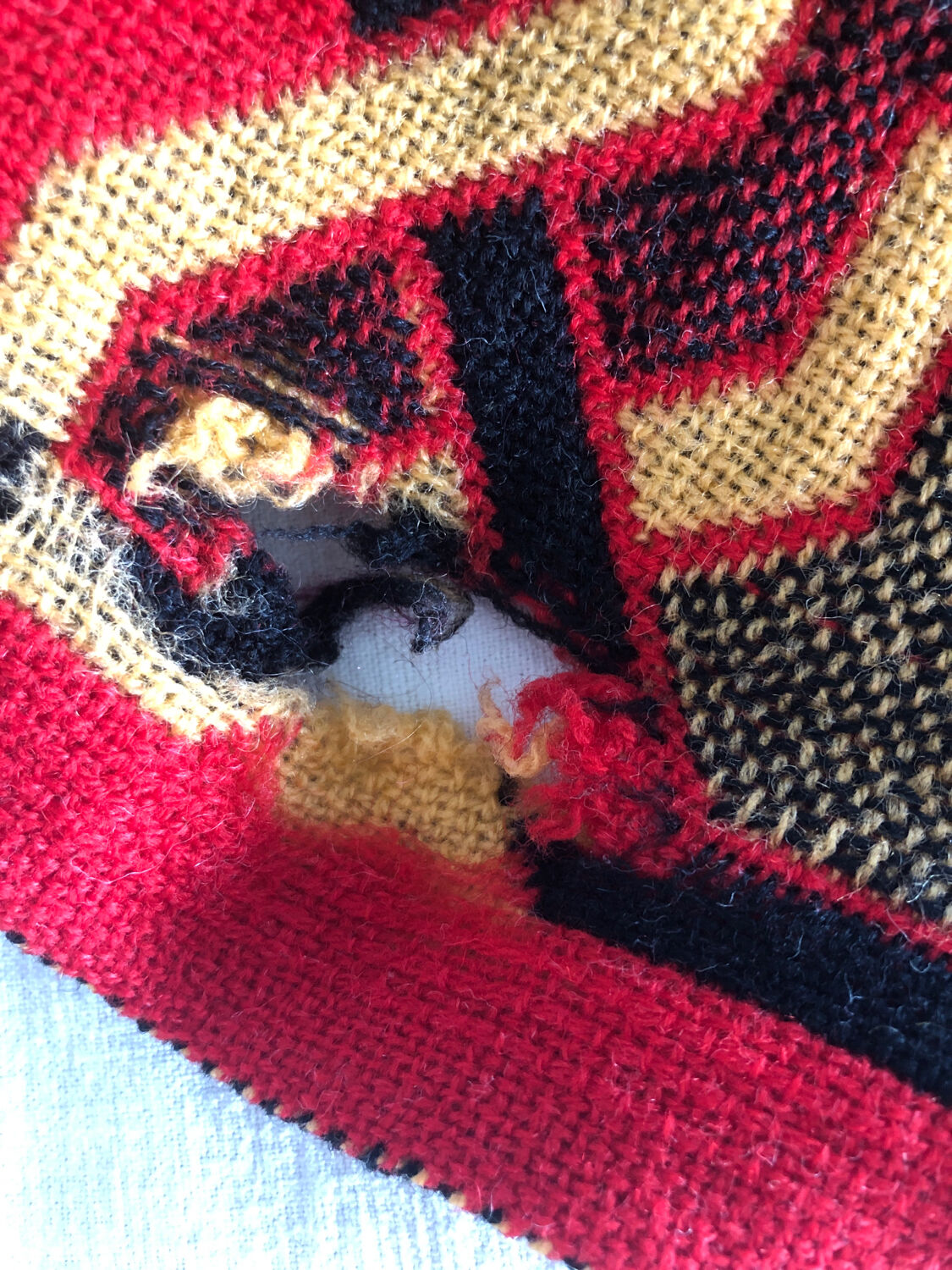 Handmade bedspread vintage red black and beige