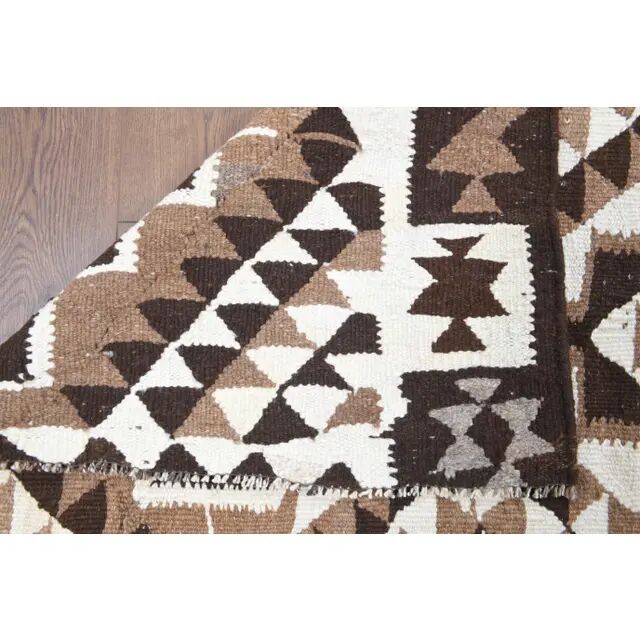 Vintage Turkish Oushak Handmade Wool Cotton White Runner Rug 100x334