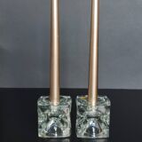 Pair of cubic candlesticks in bohemian crystal