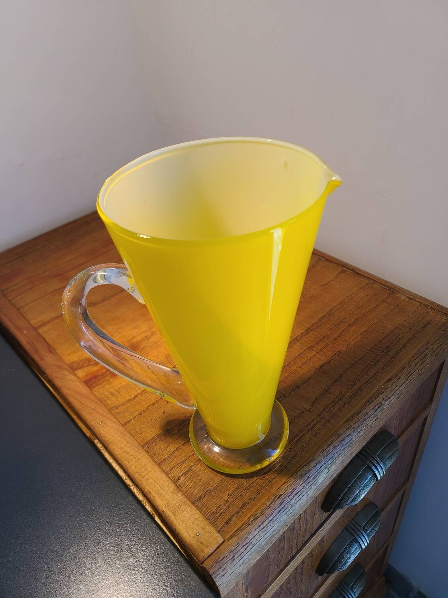 Pitcher, handcrafted vase in yellow glass