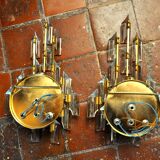 Paire d'appliques oscar torlasco, verre triedri, italie, 1970