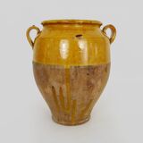 pot à confit jaune vernissé, sud ouest de la France. Pot de conservation. Pyrénées XIXème
