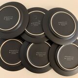 6 black and white dessert plates Scraffito, Habitat Japan, 1970