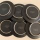 6 black and white dessert plates Scraffito, Habitat Japan, 1970