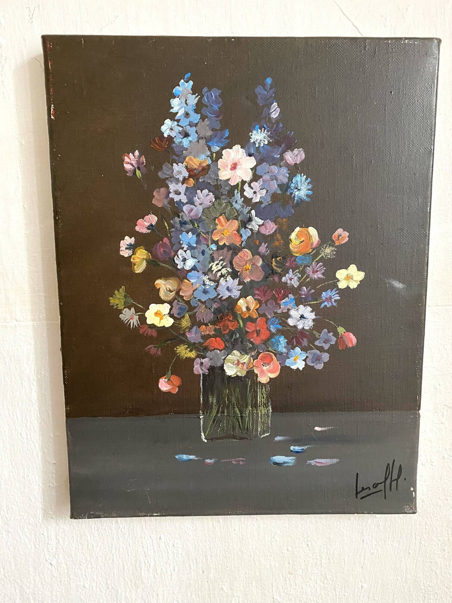 Painting on canvas bouquet of flowers signed 35 X27