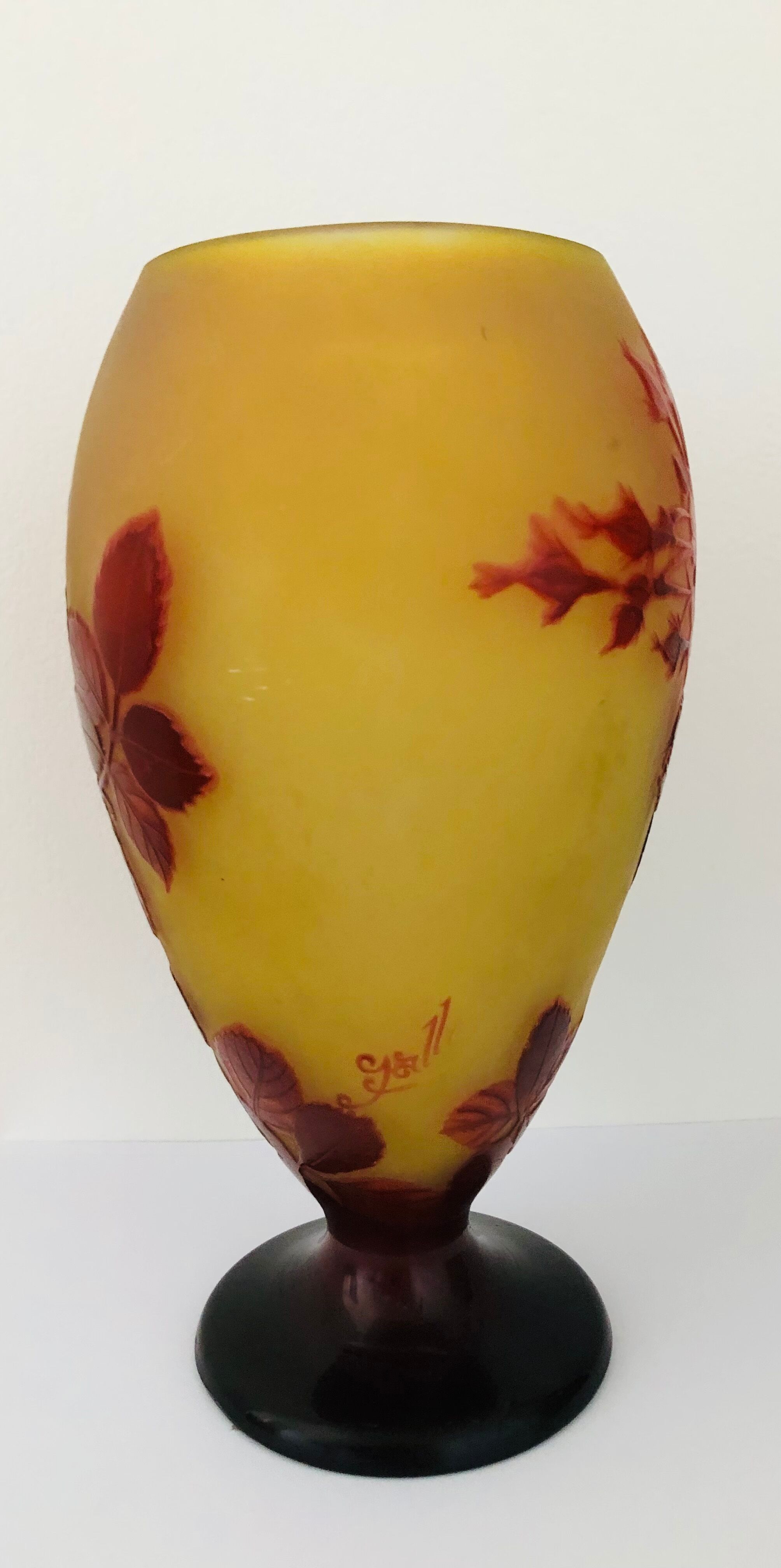 Gallé vase decorated with red roses