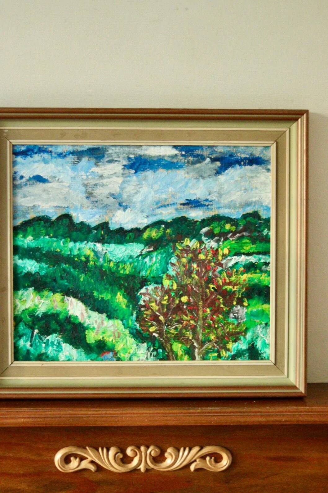 Original mid-century oil on canvas – "Landscape Pattern"