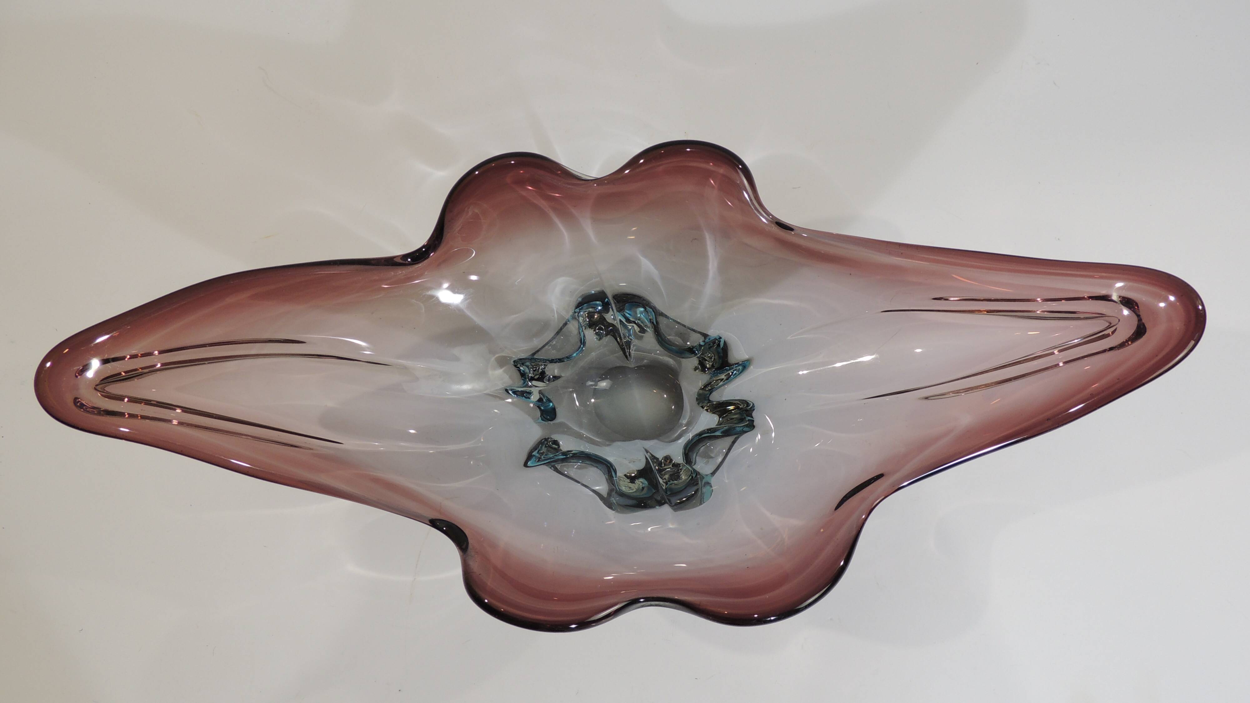 Murano style blown glass fruit bowl in purple with blue highlights - this