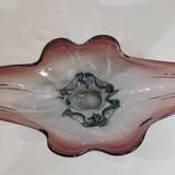 Murano style blown glass fruit bowl in purple with blue highlights - this