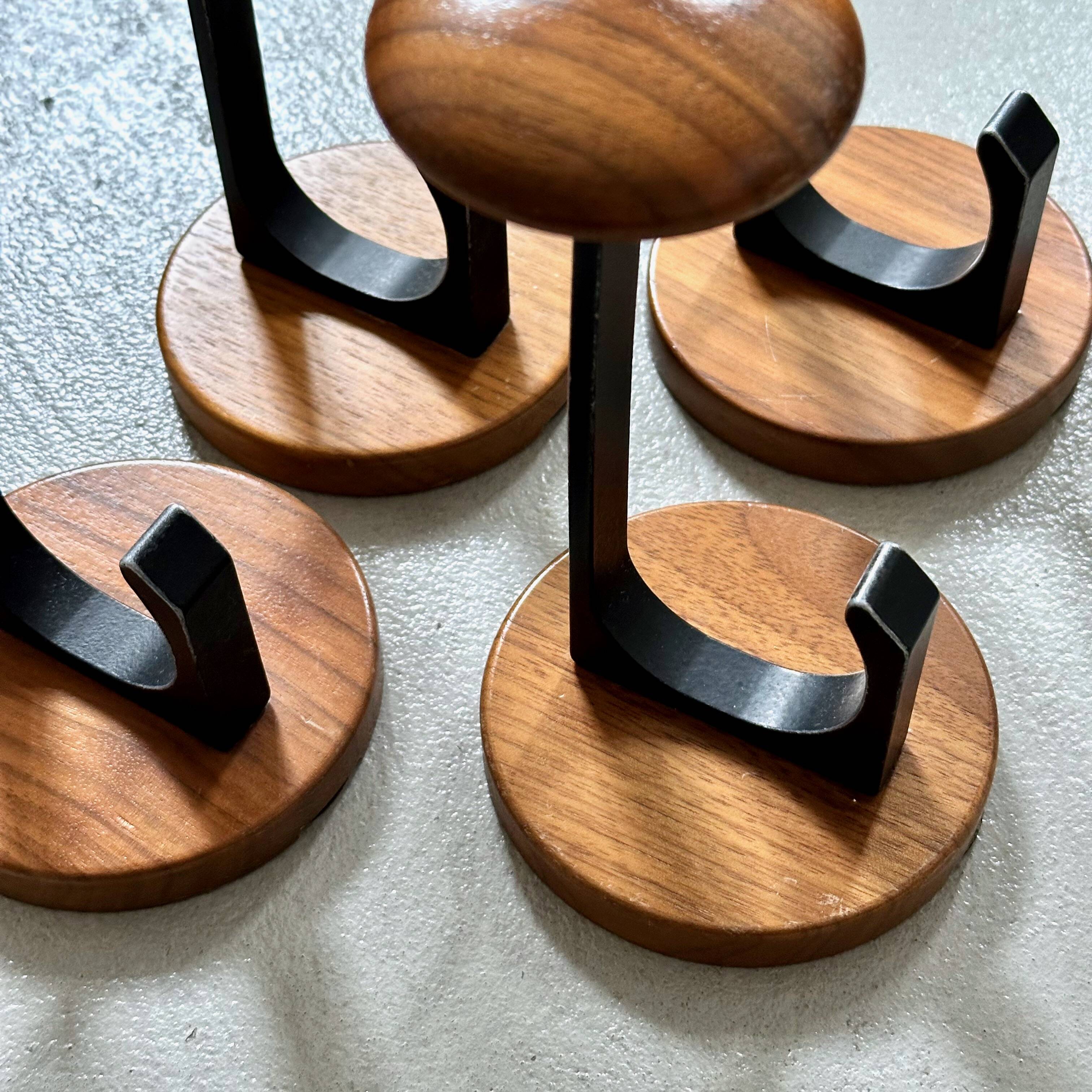 4 Vintage Wooden Coat Hooks, Mid-Century Modern Wall Coat Rack, Retro Style
