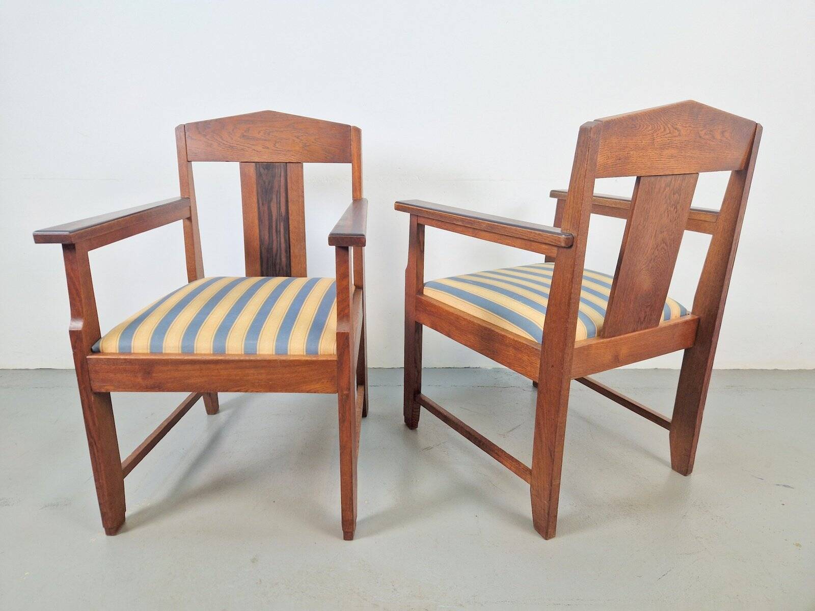 Art Deco Haagse School Armchairs in Oak and Ebony, 1920s, Set of 2