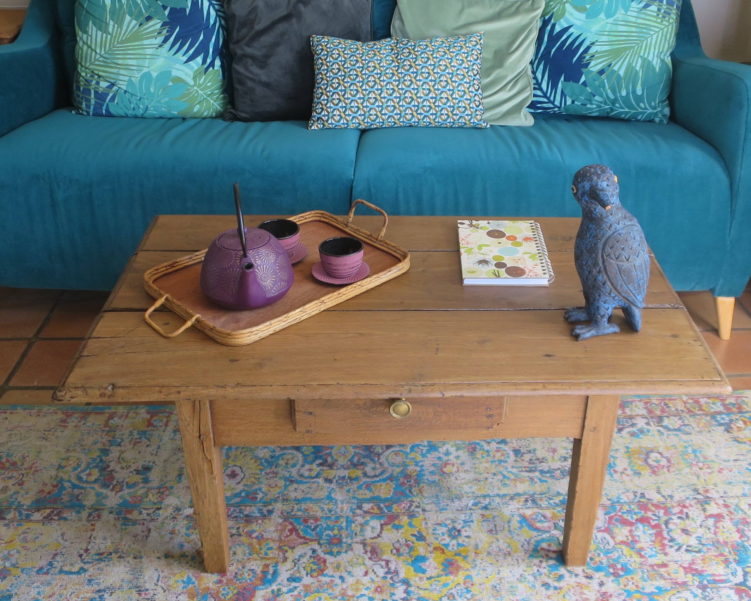 farmhouse coffee table with one solid wood drawer