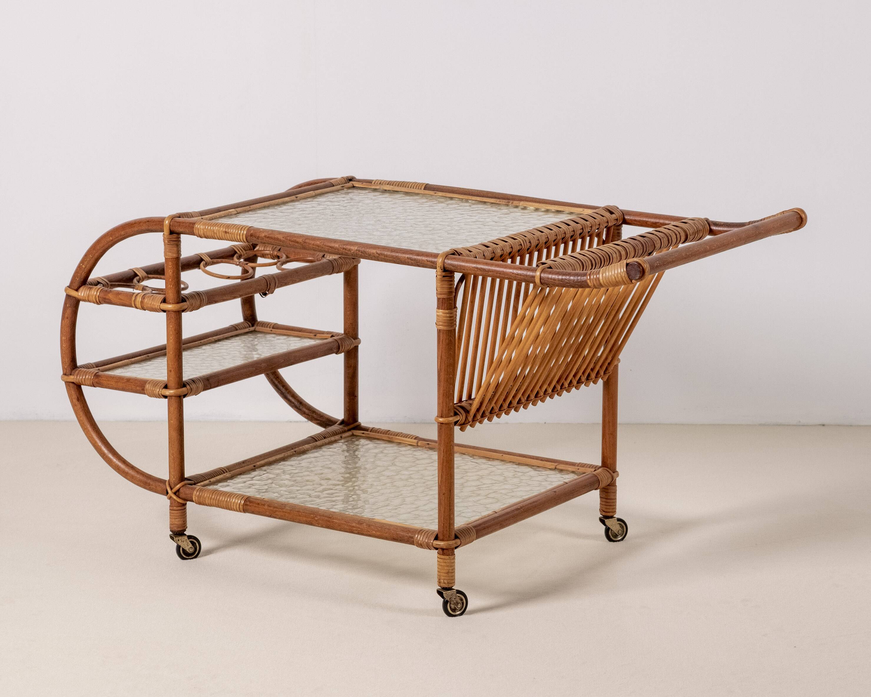 Bar Cart in Bamboo & Rattan, 1950s Denmark
