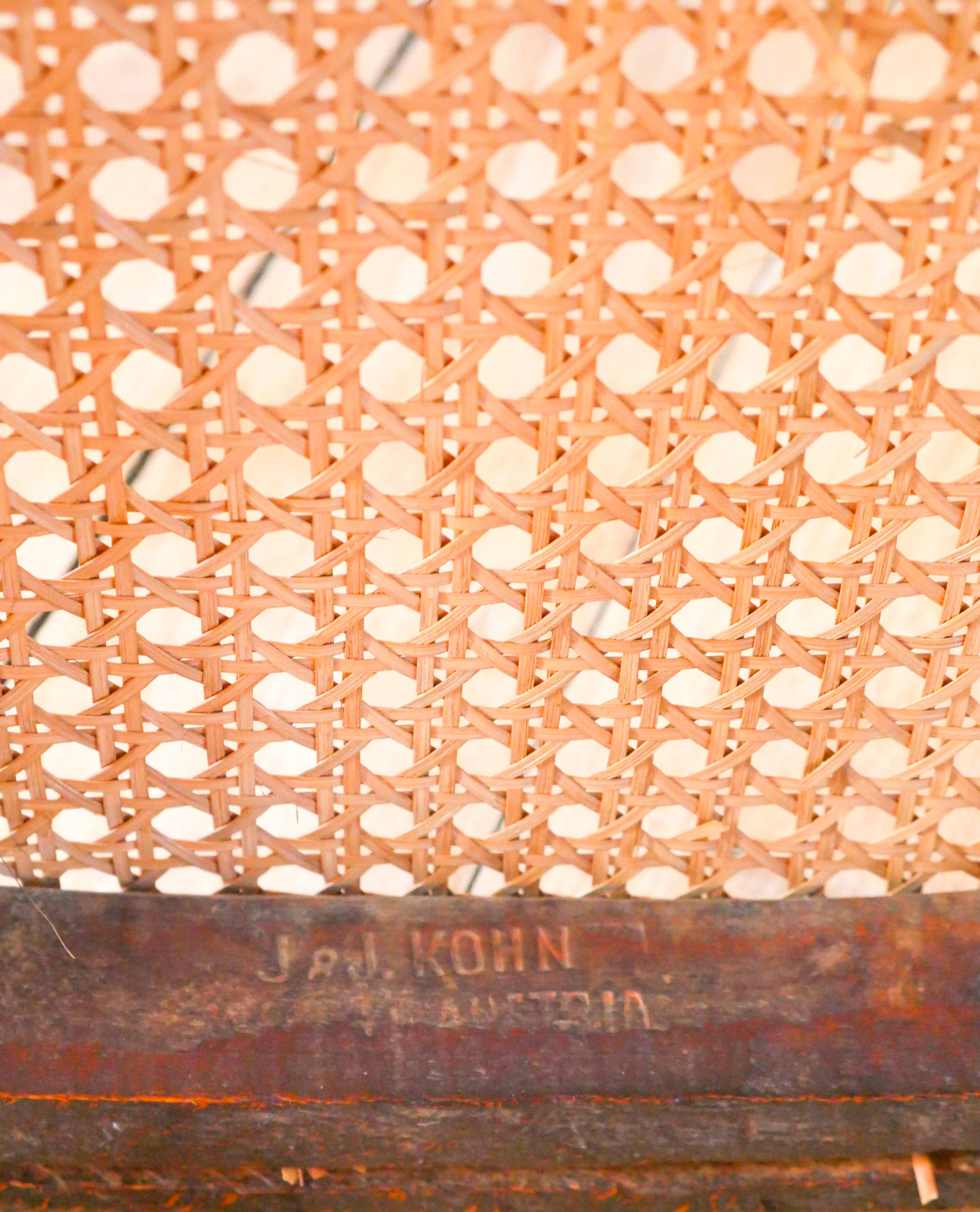 Set of 3 bistro chairs in wood and canework signed J. Kohn, Made in Austria, 20th century