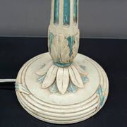 Art Deco wooden lamp painted in white and patinated blue, France, Circa 1920