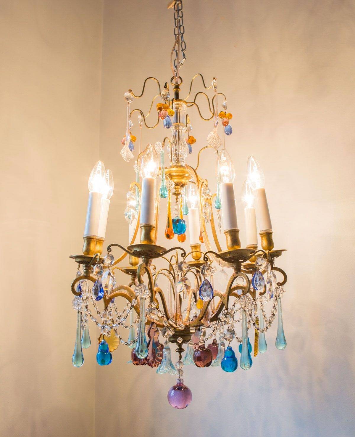 Large chandelier brass fruit crystal color 8 arms