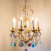 Grand lustre laiton fruits cristal couleur 8 bras