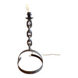 Pied de lampe brutaliste chaîne en fer forgé