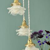 Vintage triple tulip pendant light in frosted glass in the shape of flowers