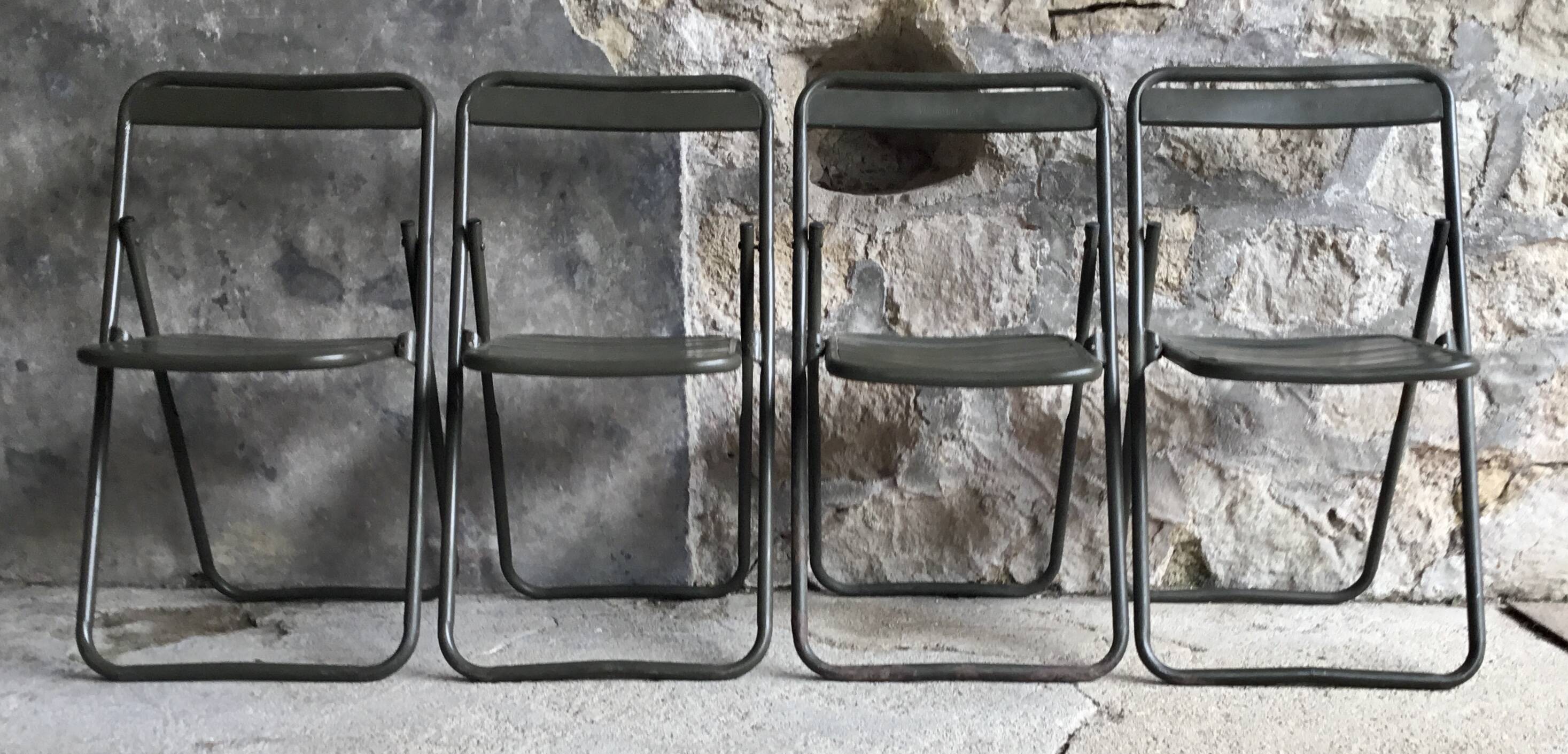 Set of 4 folding military chairs stamped Verhaeghe