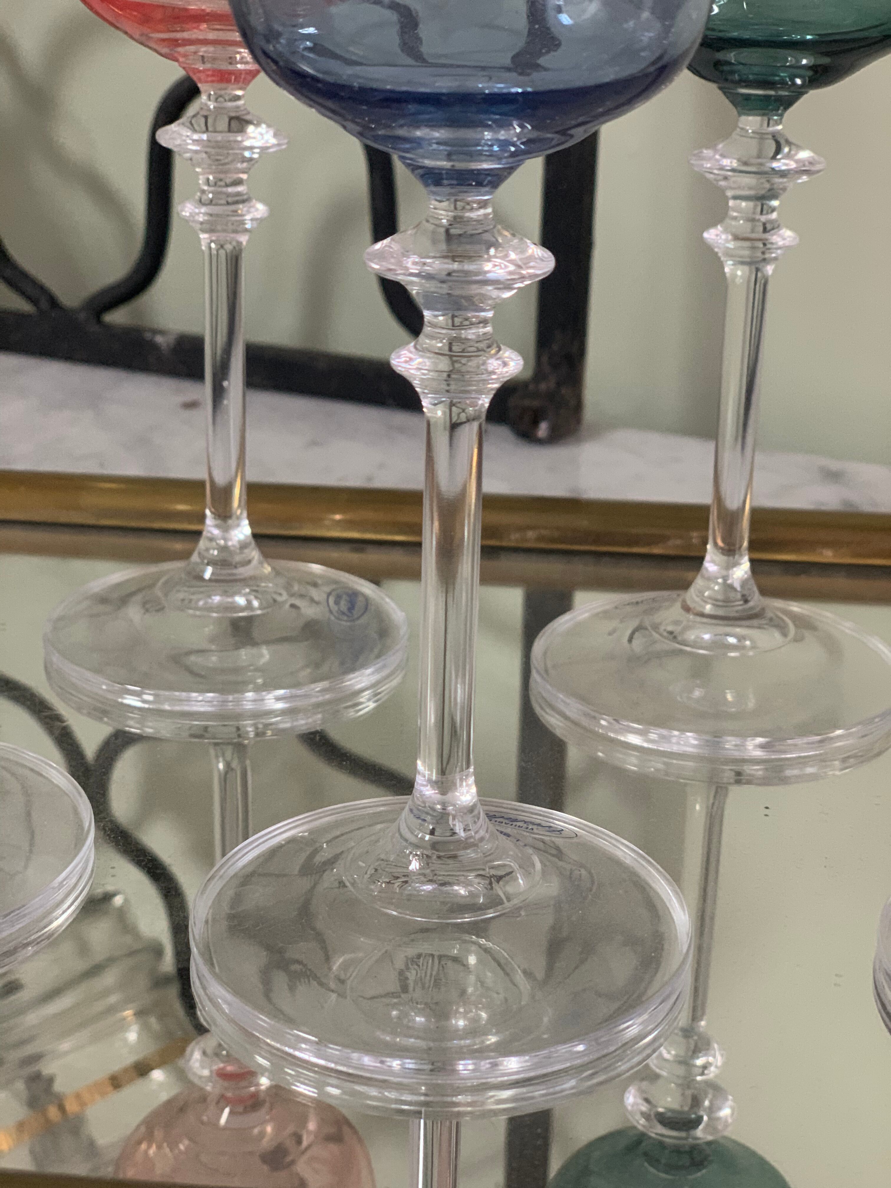 6 colored wine glasses, engraved crystalline