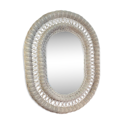 Miroir en rotin blanc