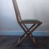 Set of 6 vintage French chairs in solid wood, canework and sky green