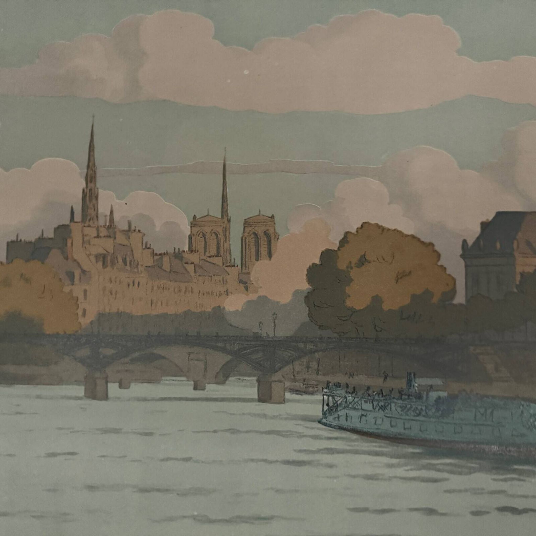 Lithograph by Henri Rivière, Parisian Landscapes, The Institute and the City
