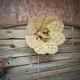 Wall sconce with flower, rattan petals and pastel yellow eyelet embroidery