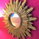 Mirror sun gilded wood leaf, 52 cm double shelving