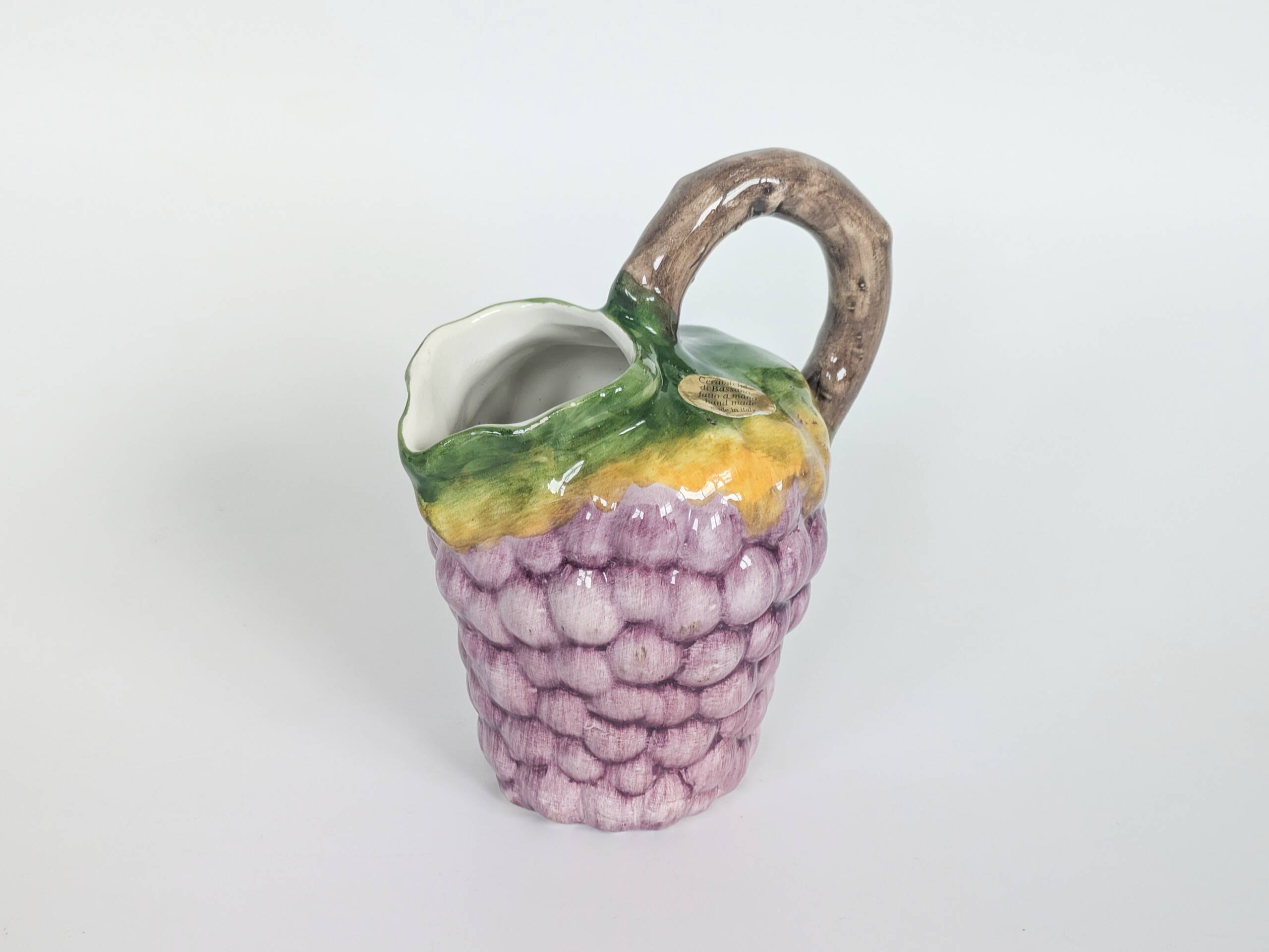 Majolica pitcher Ceramiche di Bassano raisins Italy vintage summer decor