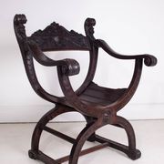 19th Century Antique Oak Florentine Savonarola Dante Luther Throne X Frame Chair
