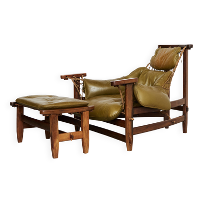 Fauteuil et repose-pieds ''Jangada'' de Jean Gillon pour Italma Wood Art, 1968