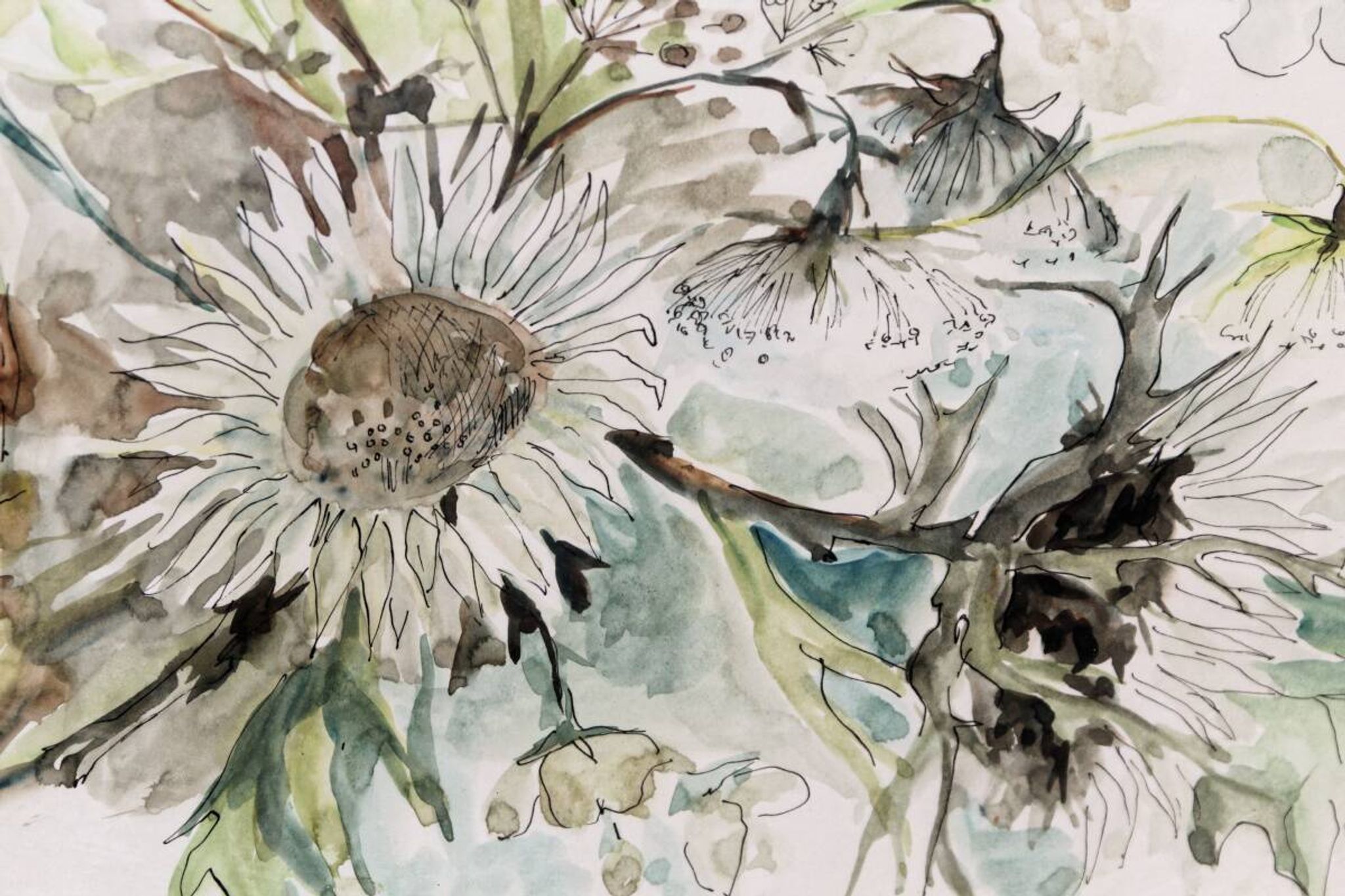 Aquarelle, bouquet de fleurs, Raymonde Carrier