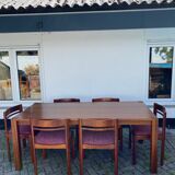 Teak wood dining table with 6 vintage rosewood chairs