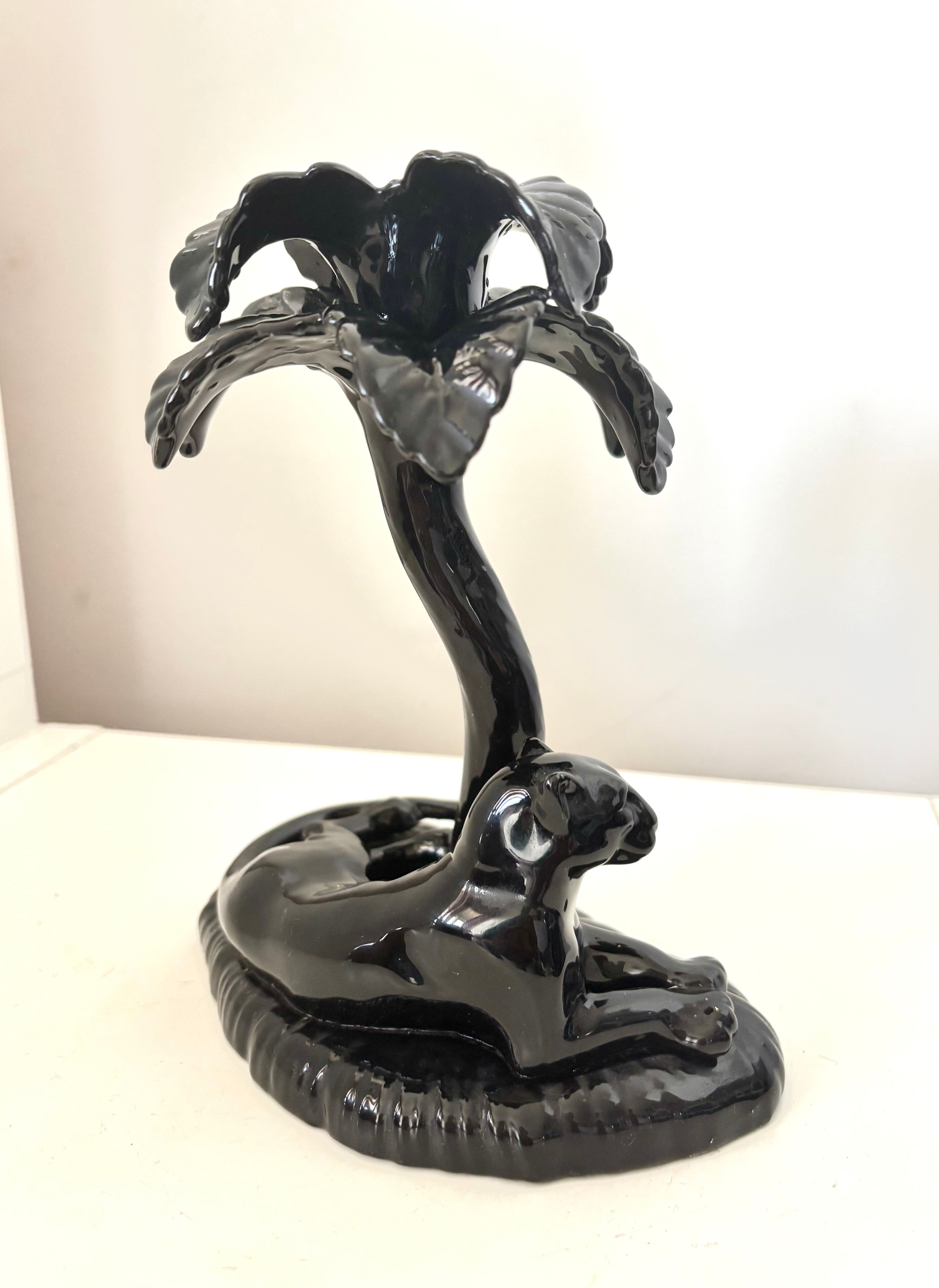 Black panther Art Deco candlestick