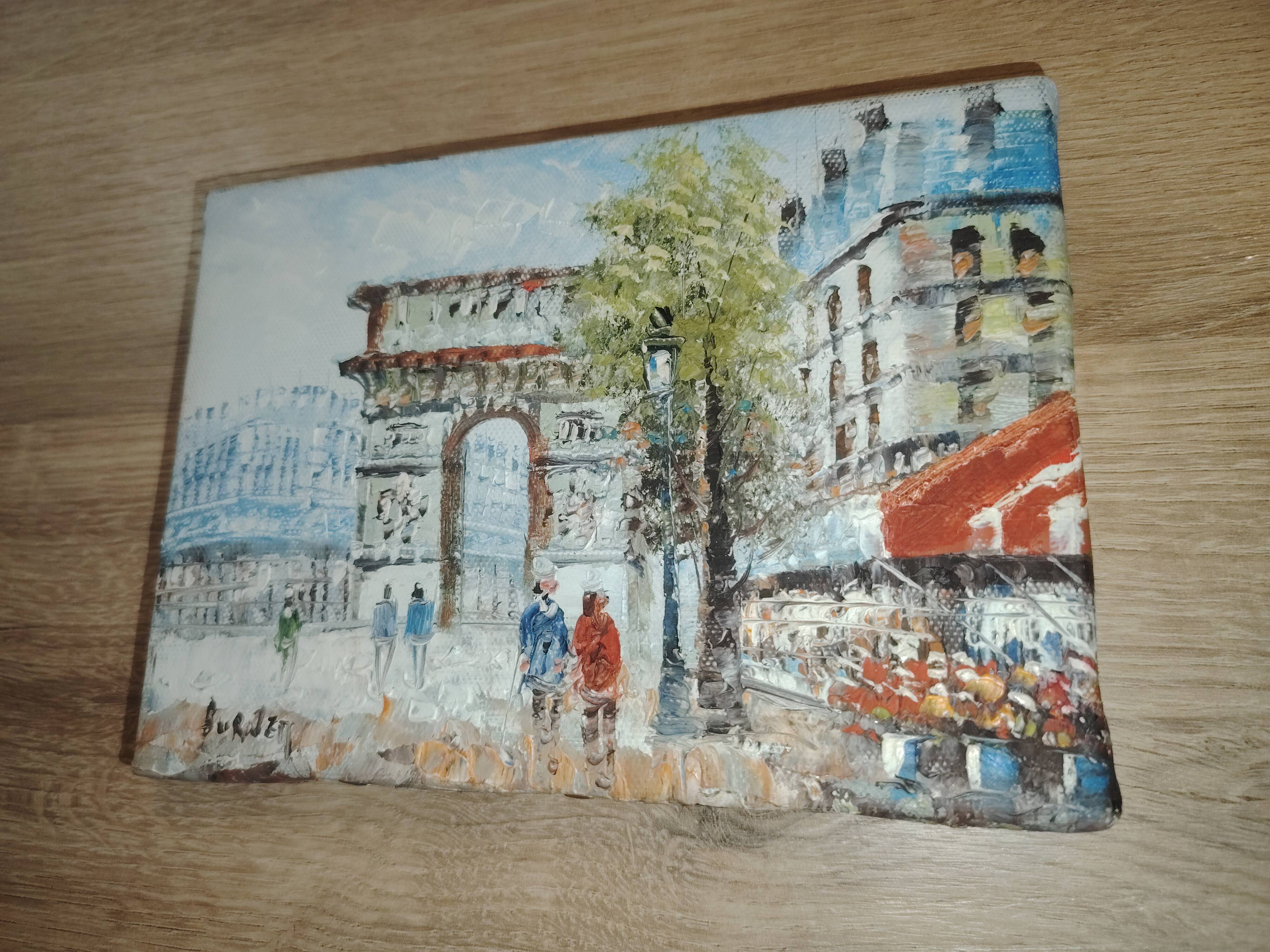 Petit tableau ancien signé – Scène de Paris (Arc de Triomphe)