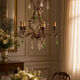 Italian 5-Light Tole Chandelier with Green & Amber Murano Glass Drops,