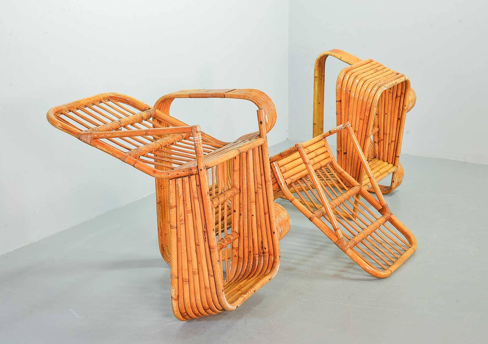 Exclusive Six Strand Rectangular Rattan 3-Seat Sofa after Paul Frankl, 50s