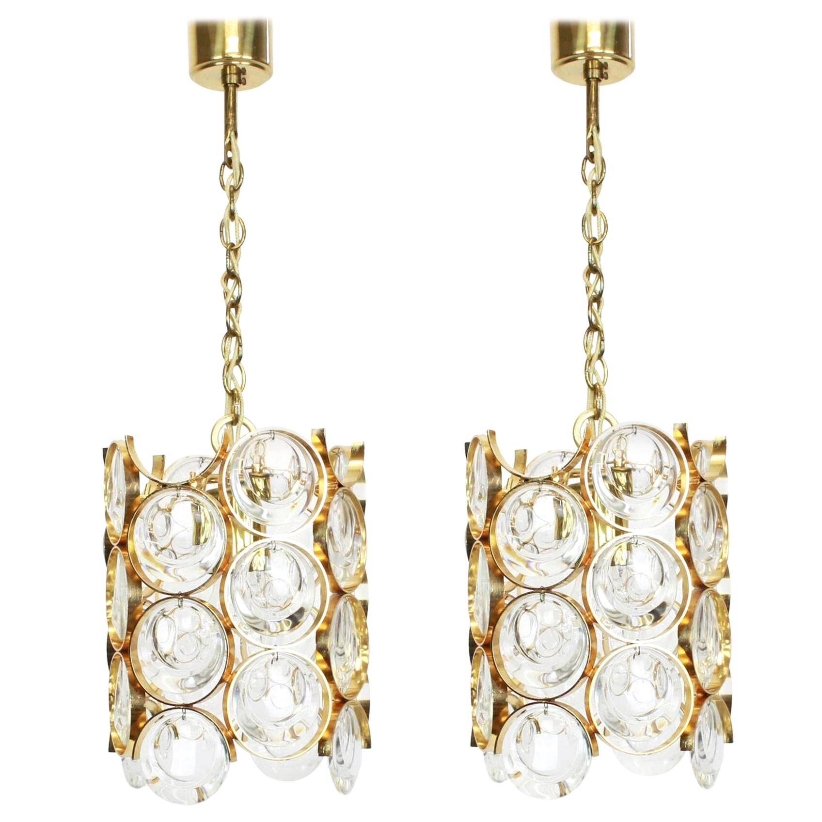 Pair of small golden brass pendants, Sciolari design for Palwa, Germany, 1970s.