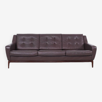 Vintage Brown Leather Sofa on Rosewood Legs from Porfilia Werke, 1960s