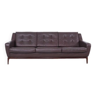 Vintage Brown Leather Sofa on Rosewood Legs from Porfilia Werke, 1960s